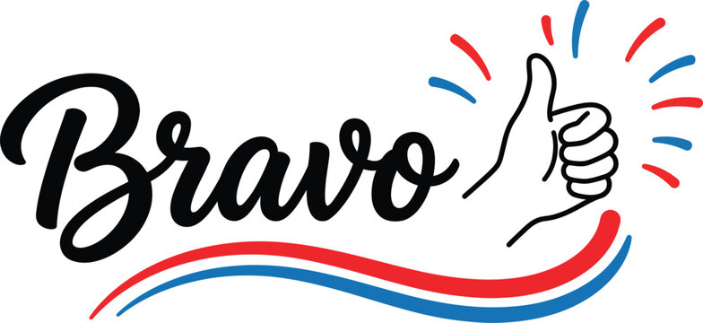 Bravo thumbs up typography celebration flat vector illustration