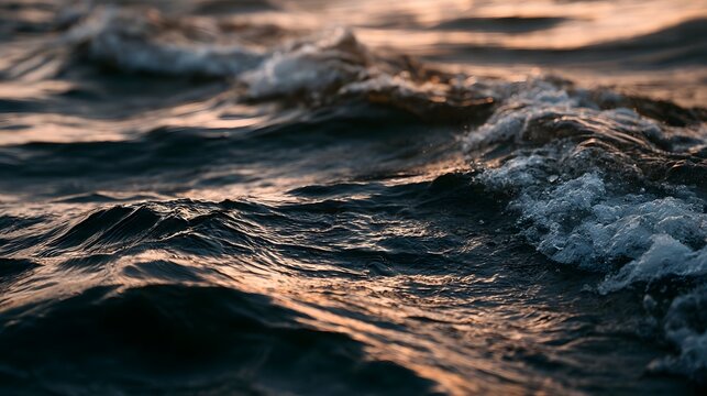 Abstract ocean waves capture a serene sunset scene with rich earthy tones and rustic textures