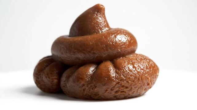 Closeup Rotating View of a Brown Pile of Human Feces on White Background with Glossy Appearance