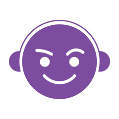 Naklejka premium Purple smiling face with headphones on