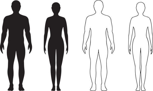 Male and female human body silhouettes and outline icons set for medical anatomy and design projects