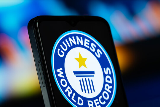 Dhaka, Bangladesh- 10 June 2026: Guinness World Records logo is seen on a smartphone.