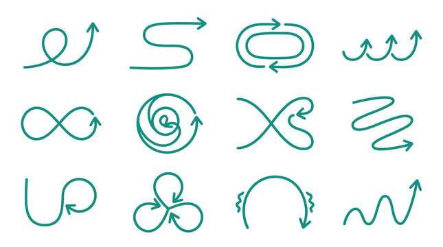 Teal hand drawn arrow doodles and loop icons.