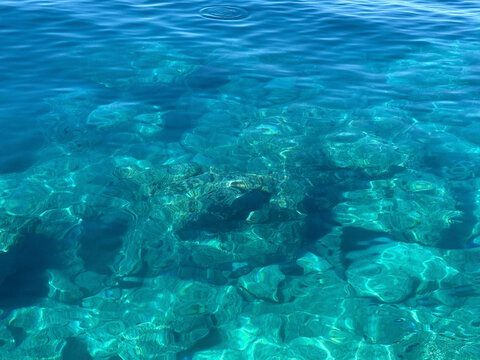 Adriatic sea blue turquoise water with rocky seabed 