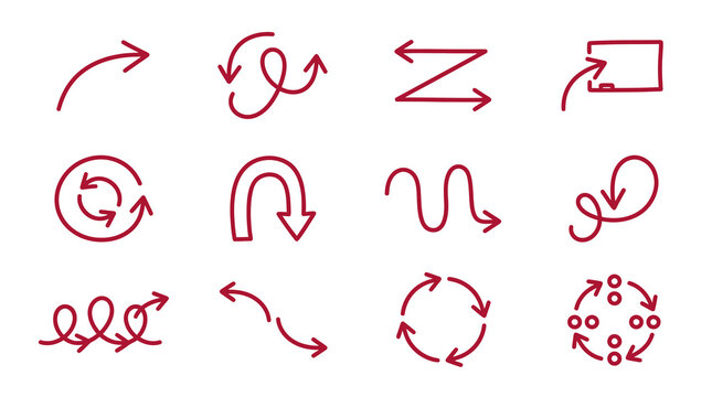 Red hand-drawn circular and boxy arrow icons