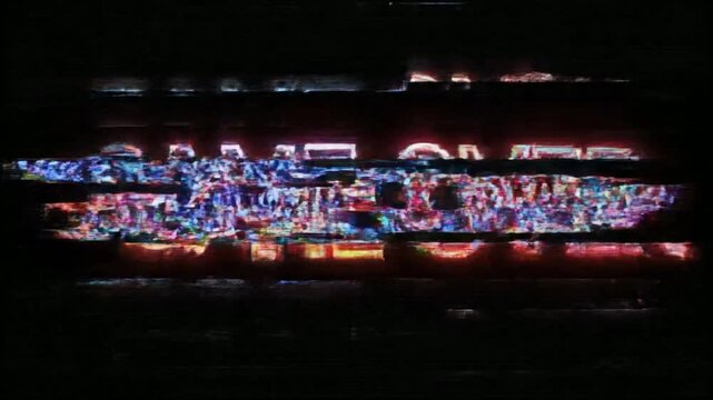Flashing Red Neon Game Over Text with Dramatic Digital Glitch Effect