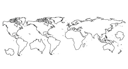 World map outline black and white line drawing on a white background © Art_Sphere