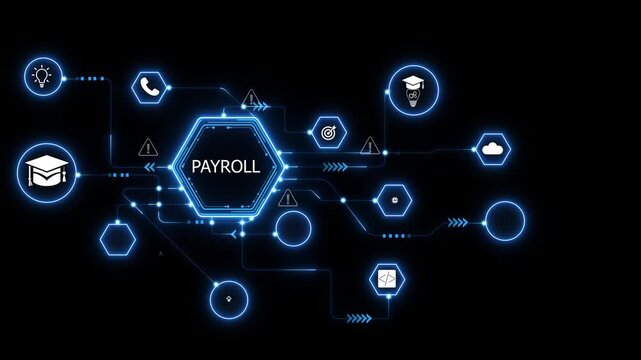 AI Payroll Management Animation with Intelligent Workforce Automation and Digital Human Resources Technology Interface
