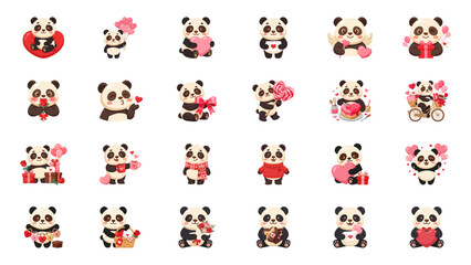 Obraz premium Cute Panda Illustrations Celebrating Love and Valentines Day with Hearts Gifts and Sweets