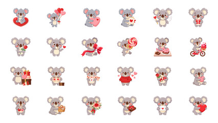 Obraz premium Cute Koala Character Collection for Valentines Day and Love Themes