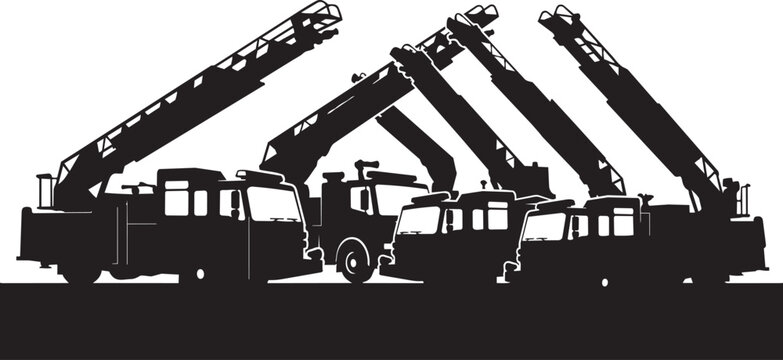 Truck mounted cranes, construction equipment, heavy machinery, industrial vehicles, silhouette icons