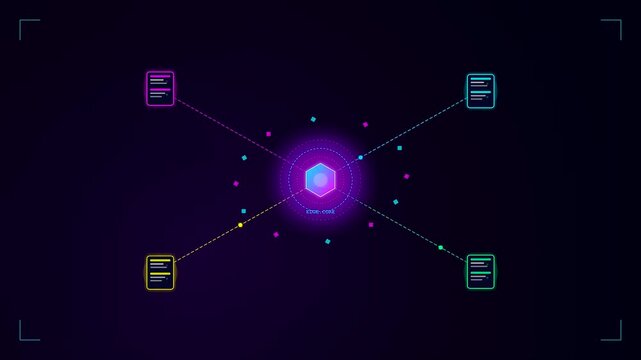 Data packets transfer smoothly across a futuristic edge computing network that connects multiple secure nodes in a glowing digital interface animation.