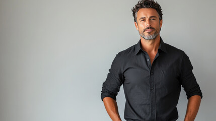 Fototapeta premium Casual Middleaged Man Stylish Black Shirt