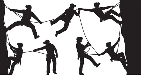 Black Solid VR Extreme Cliff Climbing Silhouettes Set of Six on White Background © Sahileditz