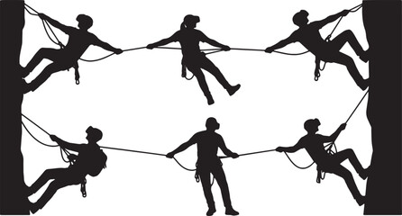 Black Solid VR Extreme Cliff Climbing Silhouettes Set of Six on White Background © Sahileditz