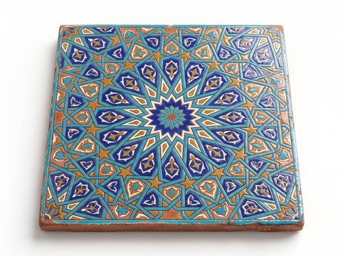 Handcrafted Ceramic Tile Featuring Intricate Geometric Islamic Patterns and Traditional Mosaic Artistry