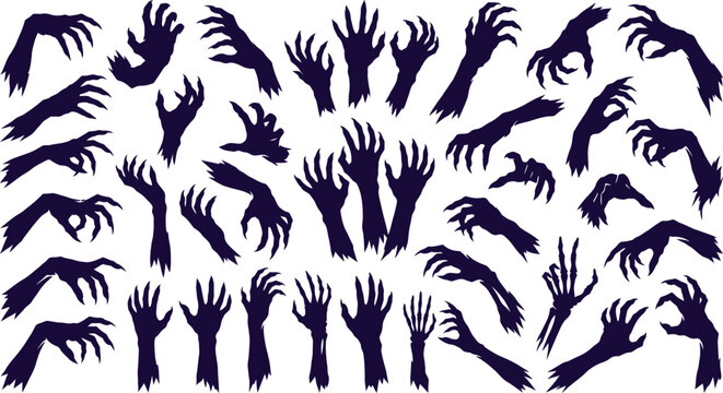 Black silhouettes of ghost or demon arms collection isolated on white background