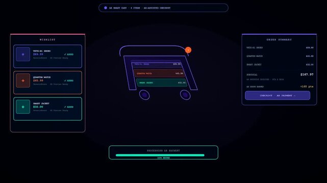 Exploring a modern concept for Augmented Reality Shopping where users dynamically add various products to their digital cart and seamlessly complete checkout transactions.