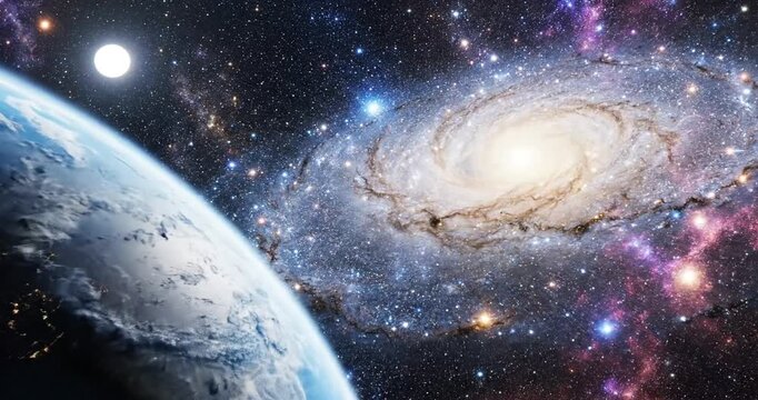 Stunning view of Earth and a distant galaxy, showcasing the beauty of the universe at night