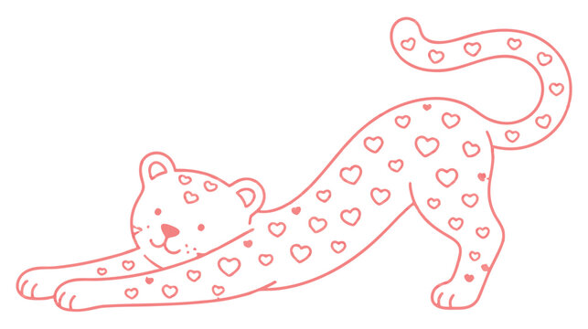 Cute pink heart patterned cartoon leopard stretching to the left side