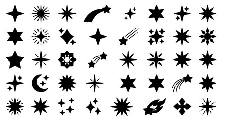 Fototapeta premium Luxury Sparkling Stars and Twinkle Burst Icons Vector Collection with Shooting Star Elements Isolated on White Background