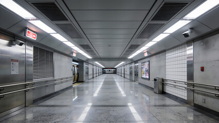 Fototapeta premium Modern Empty Subway Station Hallway Interior