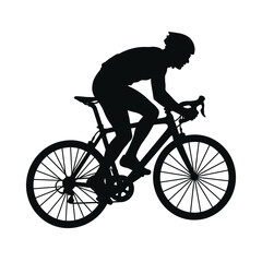 Obraz premium Professional male cyclist riding a high-performance road bike on an asphalt track, wearing full aerodynamic racing gear and helmet, flat vector illustration on white background.