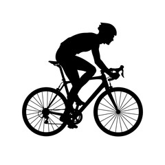 Obraz premium Vector illustration of a professional cyclist on a road bike during a morning training ride at sunrise, featuring athletic gear, helmet, and a scenic asphalt road path.