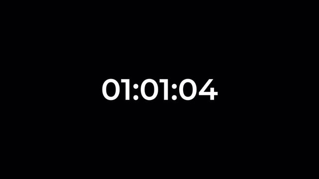12 Hour Digital Timer Animation on Transparent Background, Count Up Stopwatch with Hours, Minutes and Seconds, 4K Alpha Channel