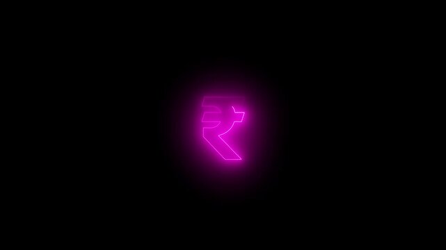 Glowing neon Indian rupee symbol animation on black background for finance, currency, payment, economy, digital money.