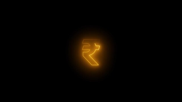 Glowing neon Indian rupee symbol animation on black background for finance, currency, payment, digital money.