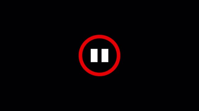 Minimal Pause Button Icon on Transparent Background, Media Player UI Motion Graphic, 4K Alpha Channel
