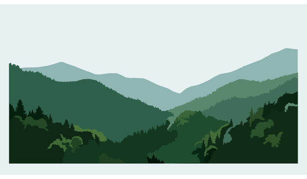 Minimal Great Smoky Mountains Summer Vector Illustration with Wooded Appalachian Hills