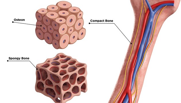 Detailed 3D Illustration of Bone Structure: Compact and Spongy Bone Anatomy