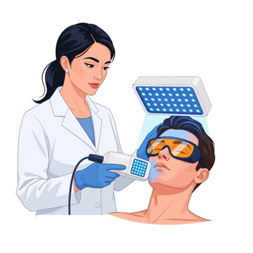 Female Dermatologist Performing Photodynamic Acne Therapy