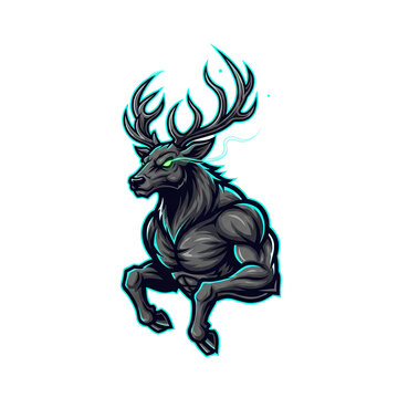 Stag with Large Antlers Running Fast.