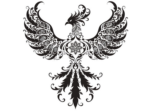 Black pixel art phoenix bird icon