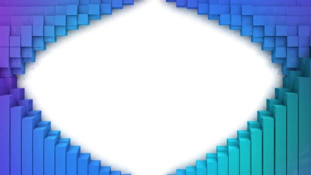 Abstract geometric background with gradient blue and purple cubes forming a diamond shape with copy space