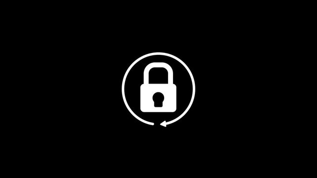 Rotating Circular Arrow with Lock Icon Animation - Secure Loading Process, Data Protection, Cyber Security Symbol, Digital Authentication Motion Graphics 4K.
