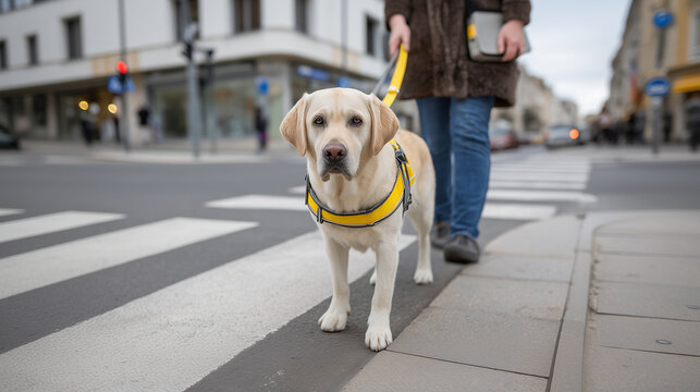 Guide dog helping a person cross the street