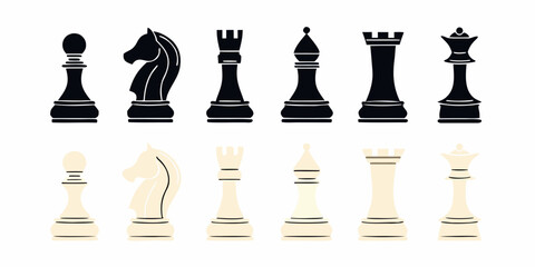 Chess Pieces Vector Illustration Black And White Set On White Background © Prince
