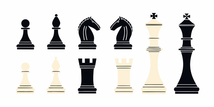 Chess Pieces Vector Illustration With Black And Beige Tones