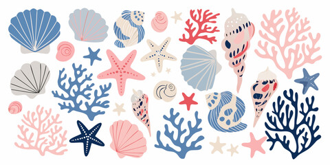 Seashells And Coral Vector Illustration With Pastel Tones © Prince