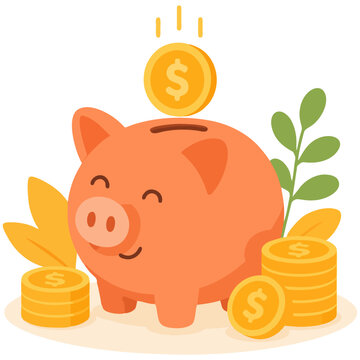 Piggy bank with coins representing personal savings and financial planning illustration