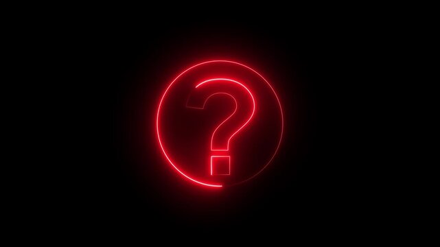 Glowing neon Read color question mark animation icon sign symbol on black background