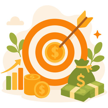 Target with arrow and money representing investment goals and financial success illustration