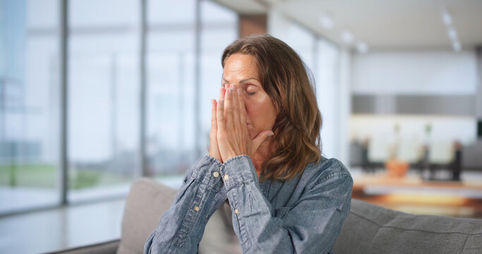 Holding Head Feeling Sinus Pressure Pain.