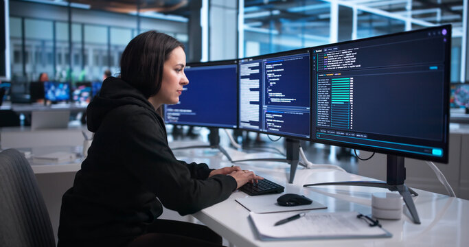 Young Female Software Developer Coding Interactively