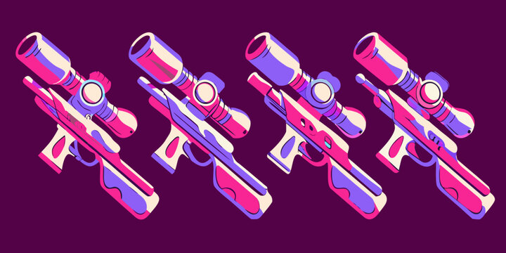 Stylized Water Blasters Vector Illustration With Pink And Blue Tones