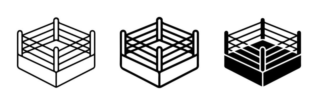 Boxing Ring Icons, Combat Sport Arena Graphics, Fighting Championship Stage Vector Set